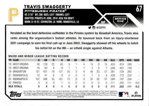 2023 Topps #67 Travis Swaggerty NM-MT RC Rookie Pirates ID:58606 - Baseball Card Single