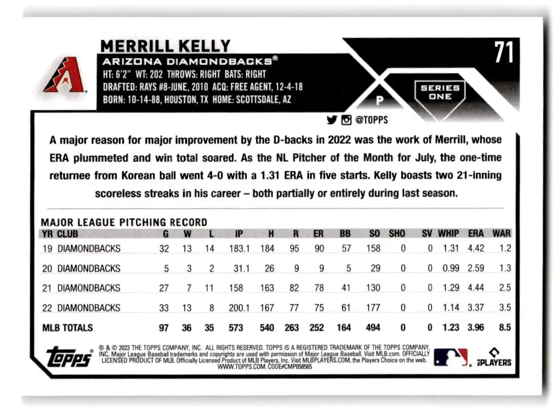 2023 Topps #71 Merrill Kelly - Baseball Card Single