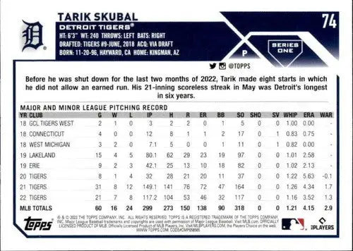 Tarik Skubal baseball card with original gloss from 2023 Topps #74 Tarik Skubal NM-MT Tigers