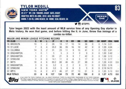 2023 Topps #83 Tylor Megill NM-MT Mets ID:56853 - Baseball Card Single