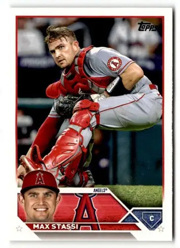 2023 Topps Max Stassi baseball card featuring original gloss and Simply Sandoval design