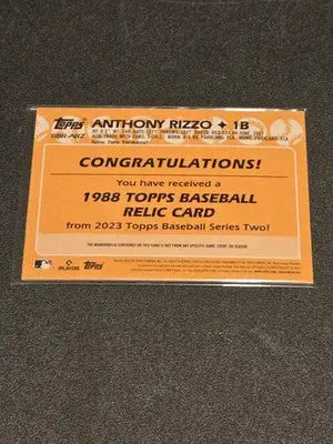 2023 Topps #88R-ARZ Anthony Rizzo 1988 Topps Baseball 35th Anniversary Relics - Baseball Card Single