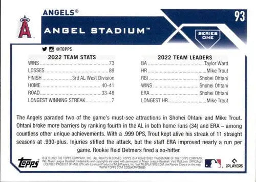 2023 Topps #93 Los Angeles Angels NM-MT ID:50155 - Baseball Card Single