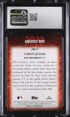 2023 Topps Aaron Judge #22GH-14 ’22 Greatest Hits Baseball CGC 10