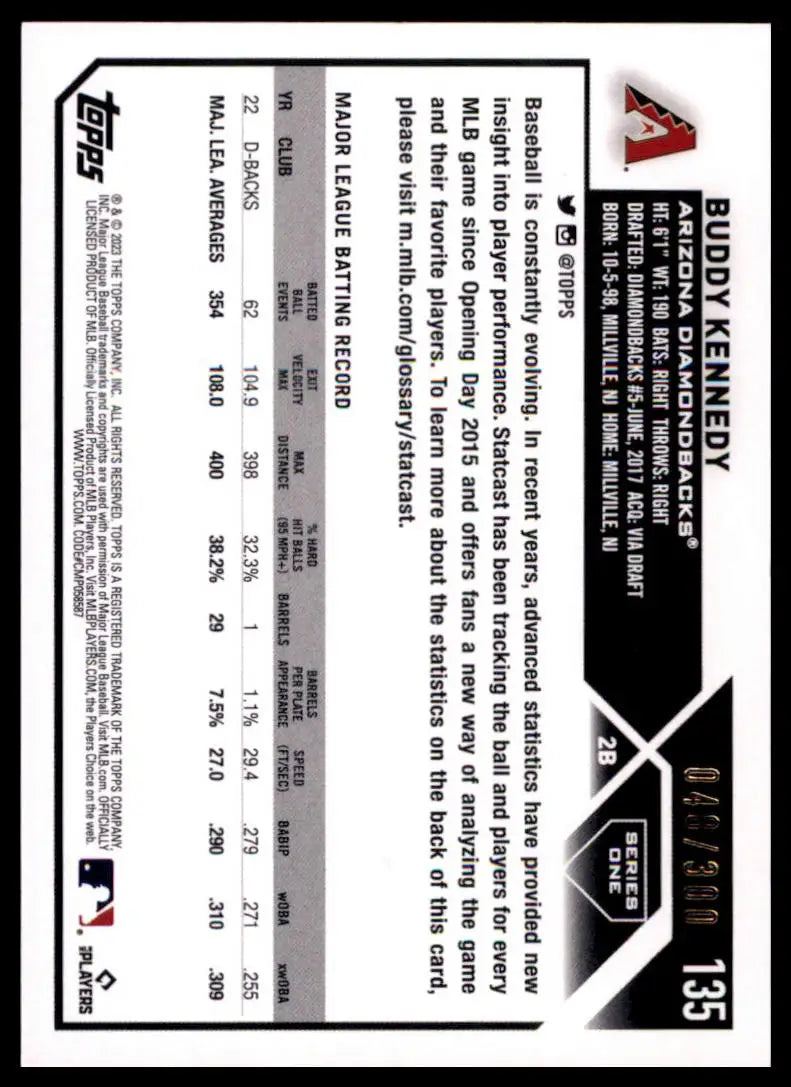 2023 Topps - Advanced Stats Buddy Kennedy 135 /300 Arizona Diamondbacks NM - Baseball Card Single