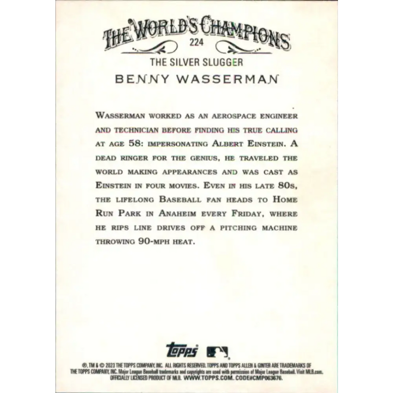 2023 Topps Allen and Ginter #224 Benny Wasserman NM-MT Baseball Card - Baseball Card Single