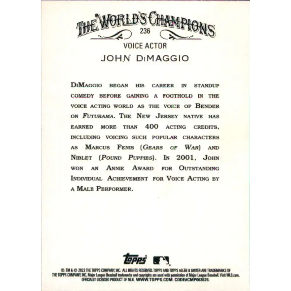 2023 Topps Allen and Ginter #236 John DiMaggio NM-MT Baseball Card - Baseball Card Single