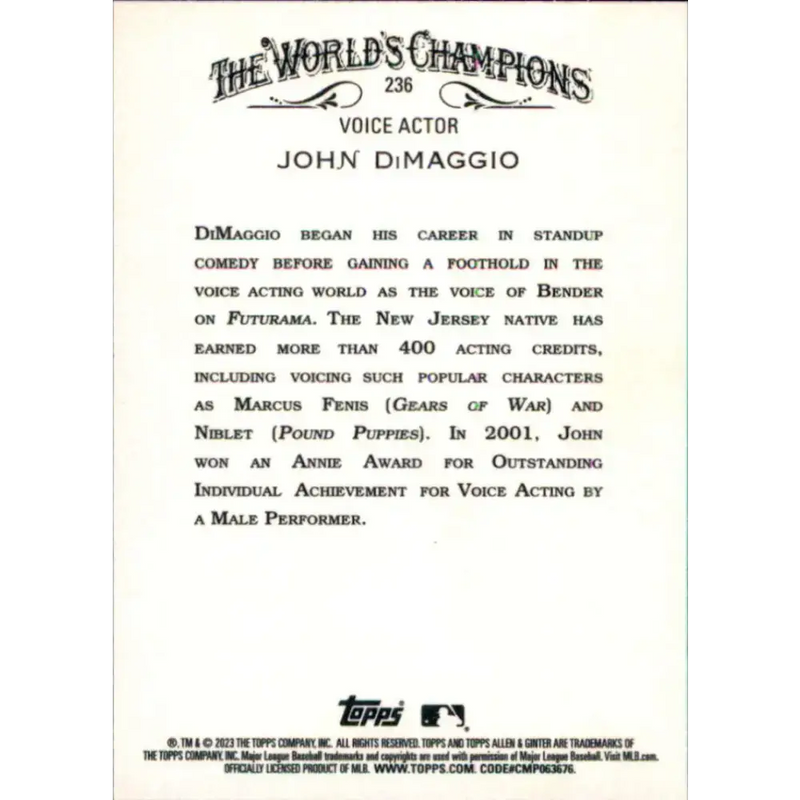 2023 Topps Allen and Ginter #236 John DiMaggio NM-MT Baseball Card - Baseball Card Single