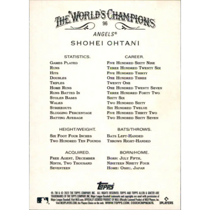 2023 Topps Allen and Ginter #96 Shohei Ohtani NM-MT Los Angeles Angels Baseball Card