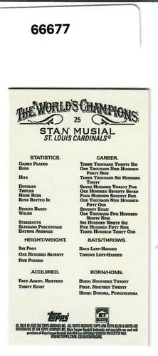 Original Gloss 2023 Topps Allen Ginter Mini Stan Musial baseball card NM Near Mint