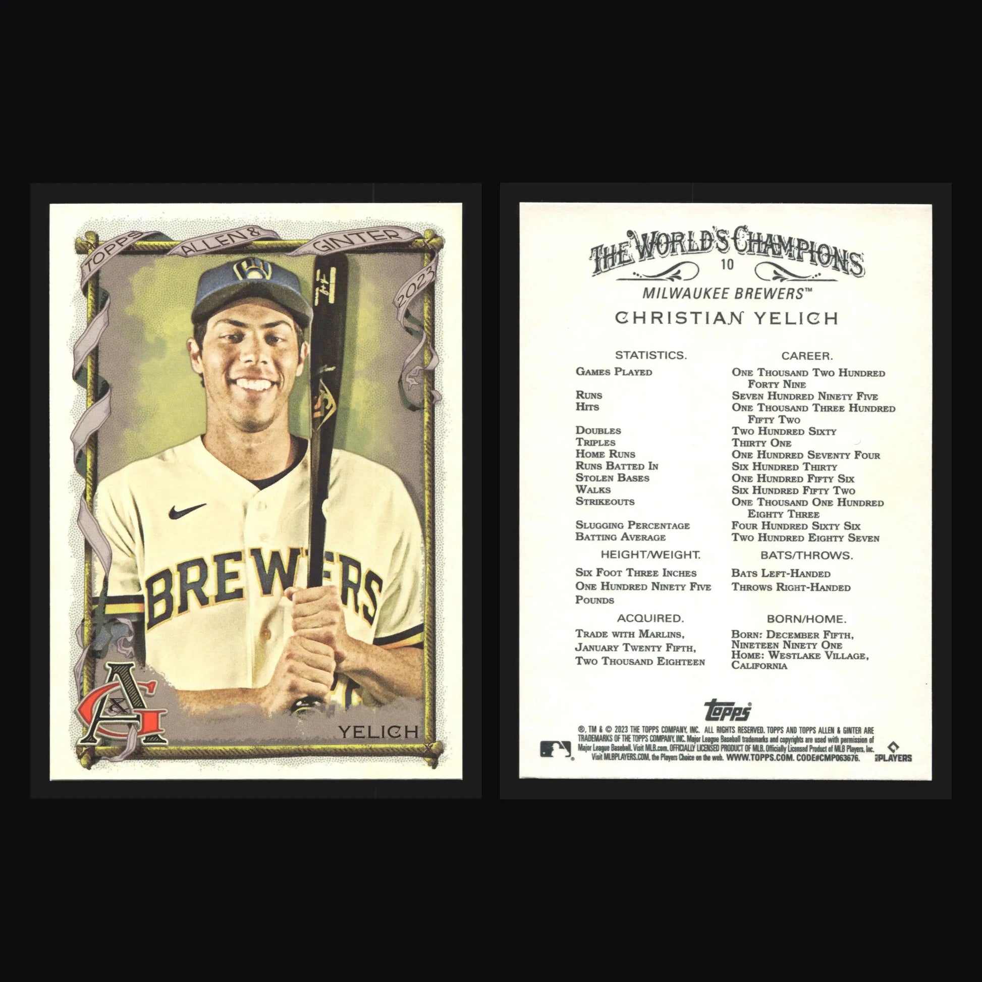 2023 Topps Allen & Ginter #10 Christian Yelich Milwaukee Brewers - Baseball Card Single