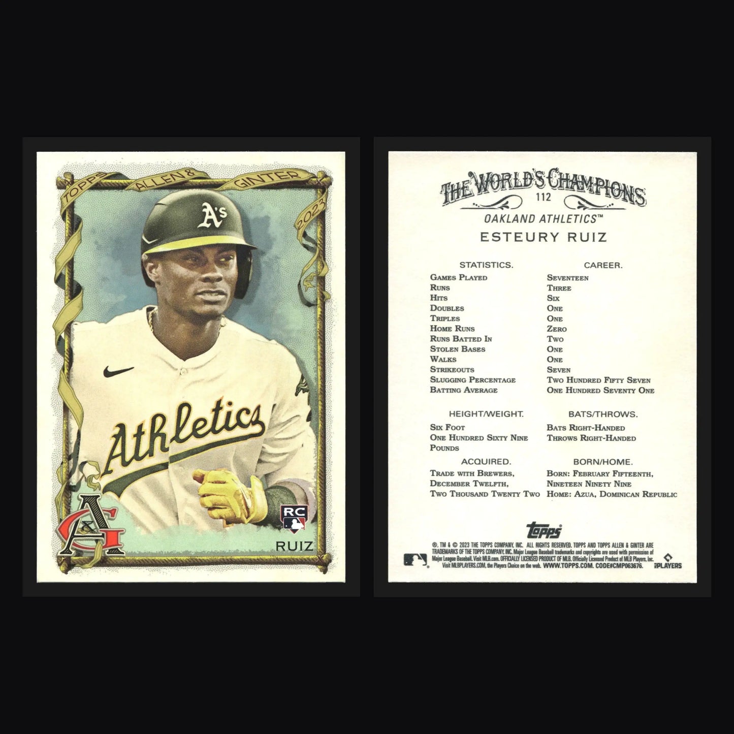 2023 Topps Allen & Ginter #112 Esteury Ruiz Oakland Athletics RC - Baseball Card Single