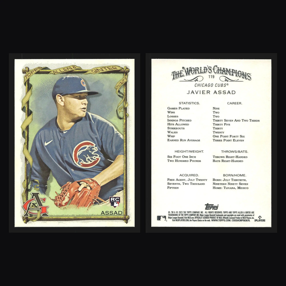 2023 Topps Allen & Ginter #119 Javier Assad RC Chicago Cubs - Baseball Card Single