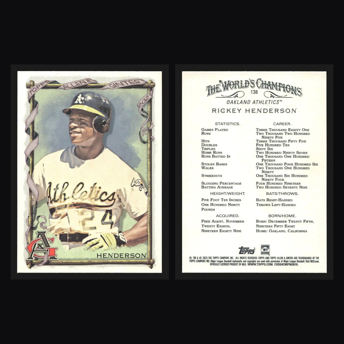 2023 Topps Allen & Ginter #138 Rickey Henderson Athletics HOF - Baseball Card Single
