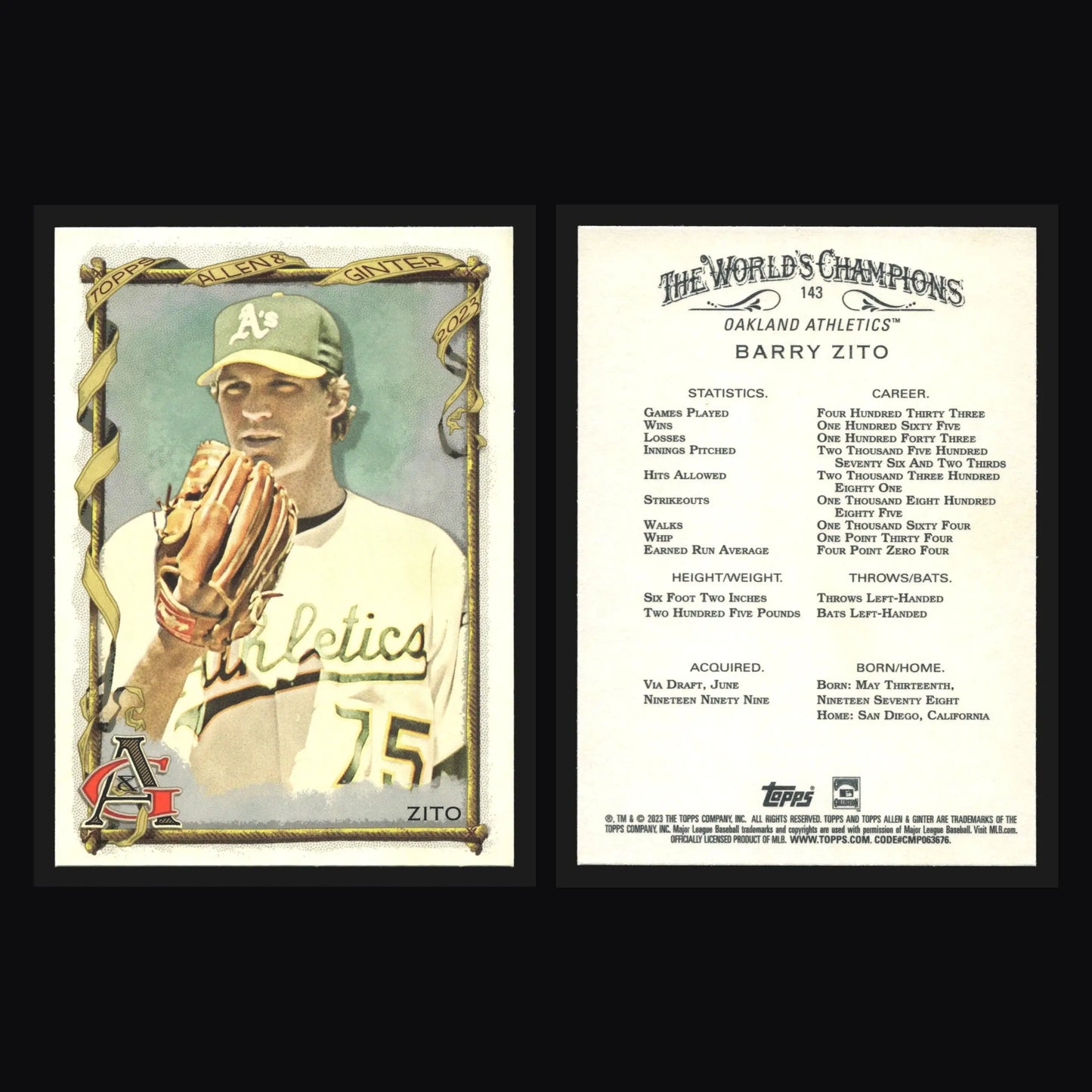 2023 Topps Allen & Ginter #143 Barry Zito Oakland Athletics - Baseball Card Single