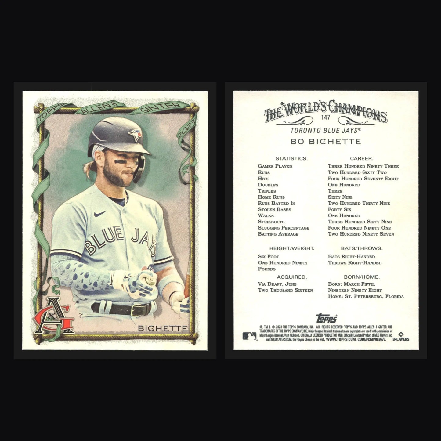 2023 Topps Allen & Ginter #147 Bo Bichette Toronto Blue Jays - Baseball Card Single