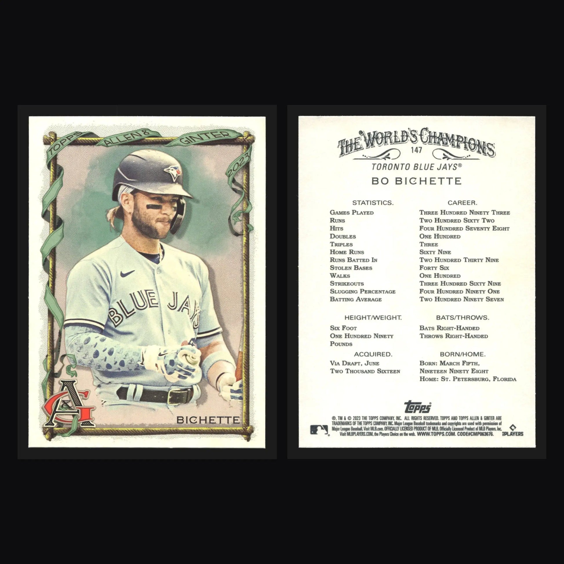 2023 Topps Allen & Ginter #147 Bo Bichette Toronto Blue Jays - Baseball Card Single