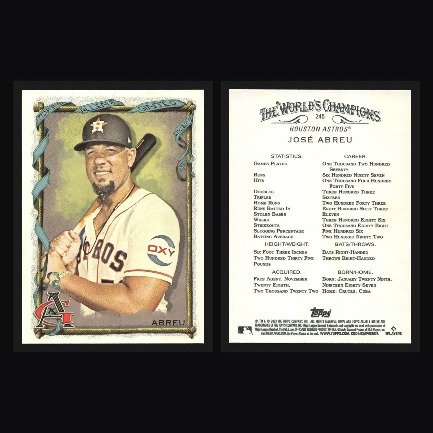 2023 Topps Allen & Ginter #245 Jose Abreu Houston Astros - Baseball Card Single