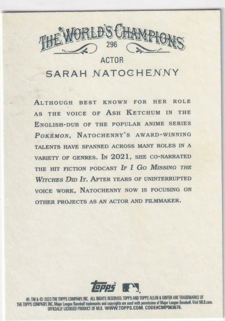 2023 TOPPS ALLEN & GINTER #296 SARAH NATOCHENNY - Baseball Card Single