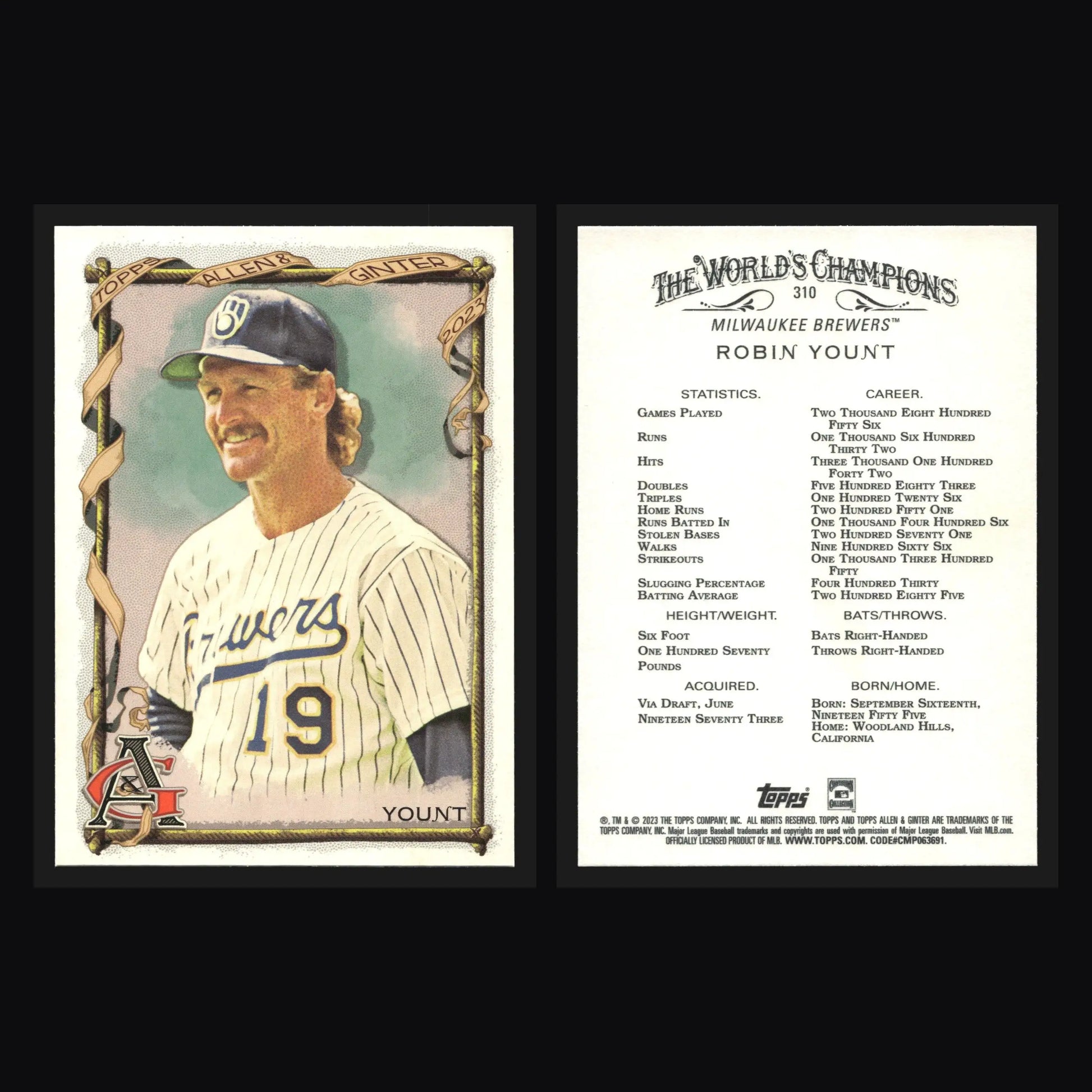 2023 Topps Allen & Ginter #310 Robin Yount SP Brewers HOF - Baseball Card Single