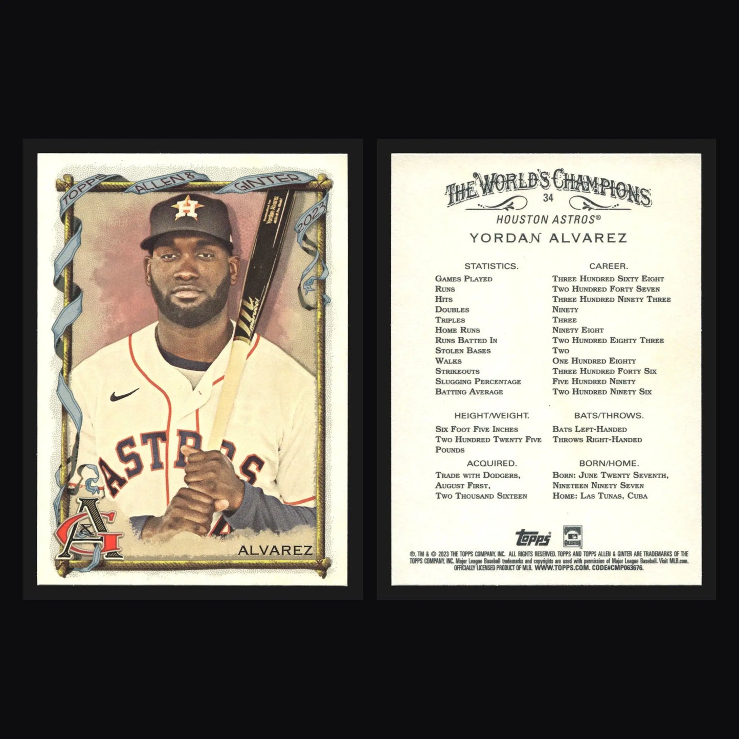 2023 Topps Allen & Ginter #34 Yordan Alvarez Houston Astros - Baseball Card Single