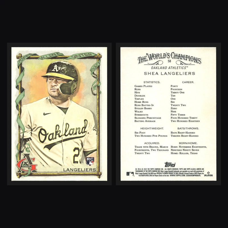 2023 Topps Allen & Ginter #58 Shea Langeliers Oakland Athletics RC - Baseball Card Single