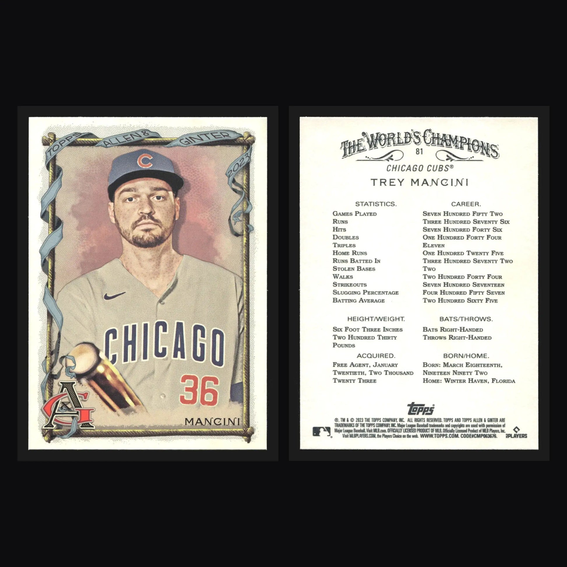 2023 Topps Allen & Ginter #81 Trey Mancini Chicago Cubs - Baseball Card Single