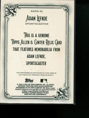 2023 Topps Allen & Ginter Adam Lefkoe #AGRA-AL Memorabilia (Sportscaster) - Sports Memorabilia