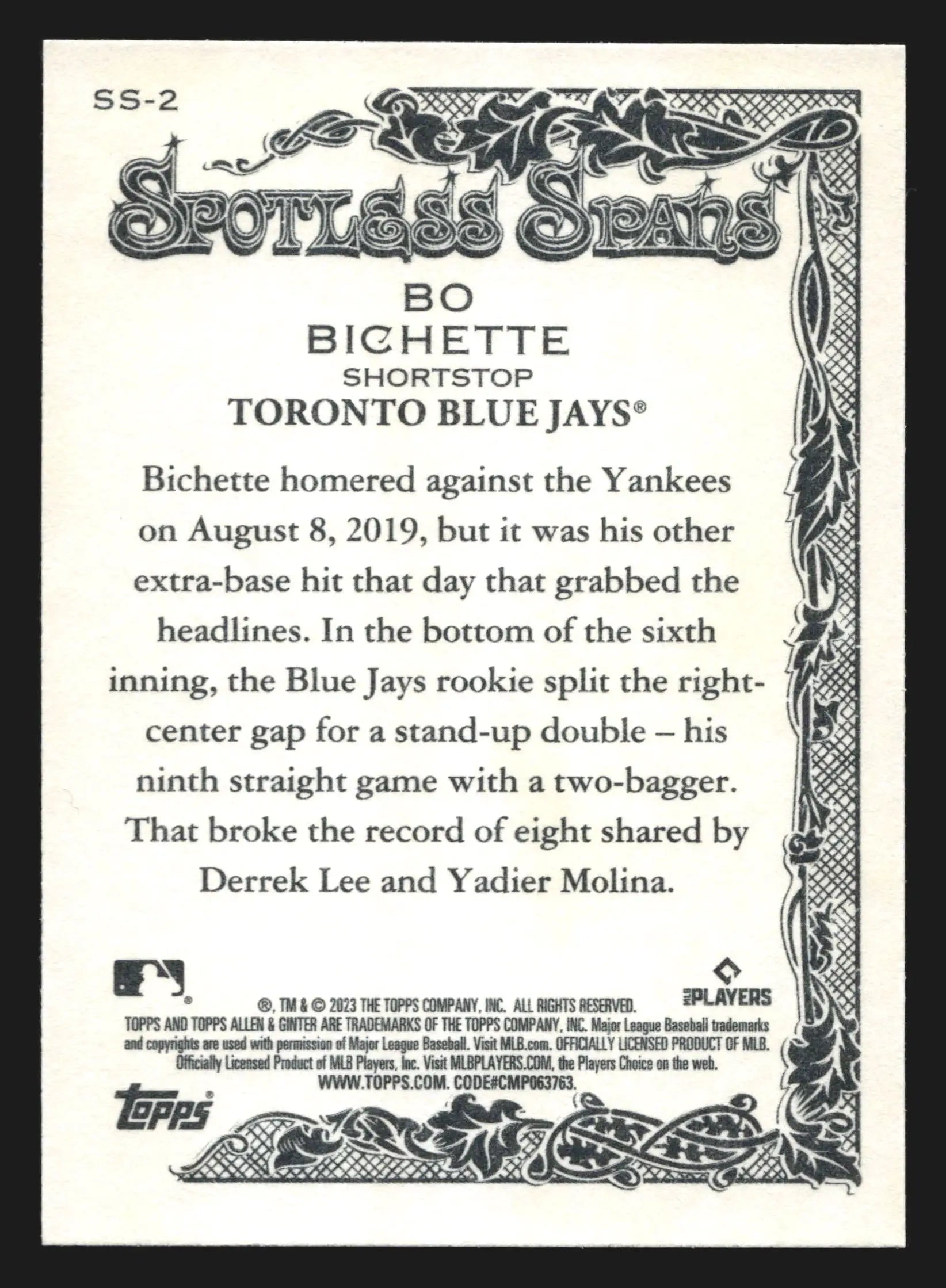 2023 Topps Allen & Ginter Spotless Spans #SS-2 Bo Bichette Blue Jays - Baseball Card Single