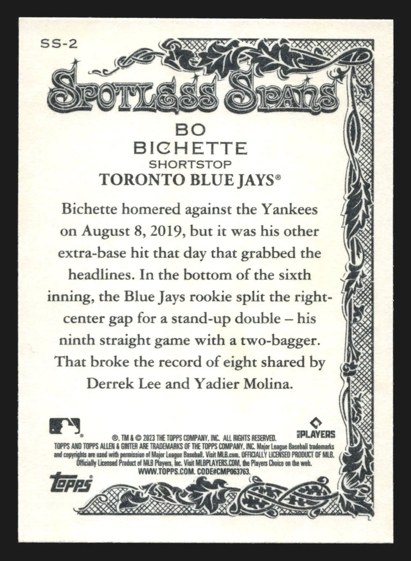 2023 Topps Allen & Ginter Spotless Spans #SS-2 Bo Bichette Blue Jays - Baseball Card Single