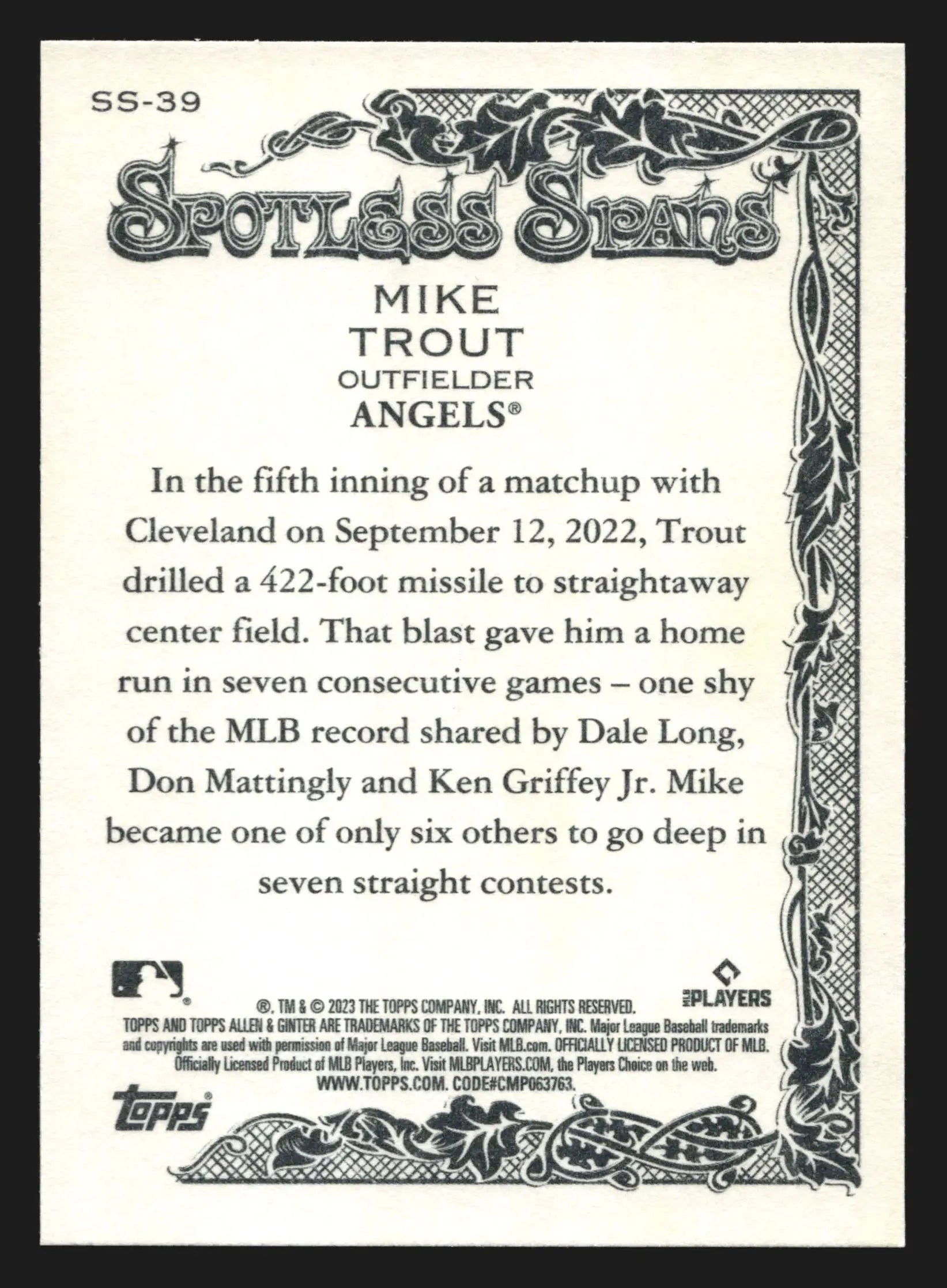 2023 Topps Allen & Ginter Spotless Spans #SS-39 Mike Trout Angels - Baseball Card Single