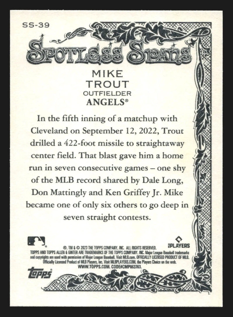 2023 Topps Allen & Ginter Spotless Spans #SS-39 Mike Trout Angels - Baseball Card Single
