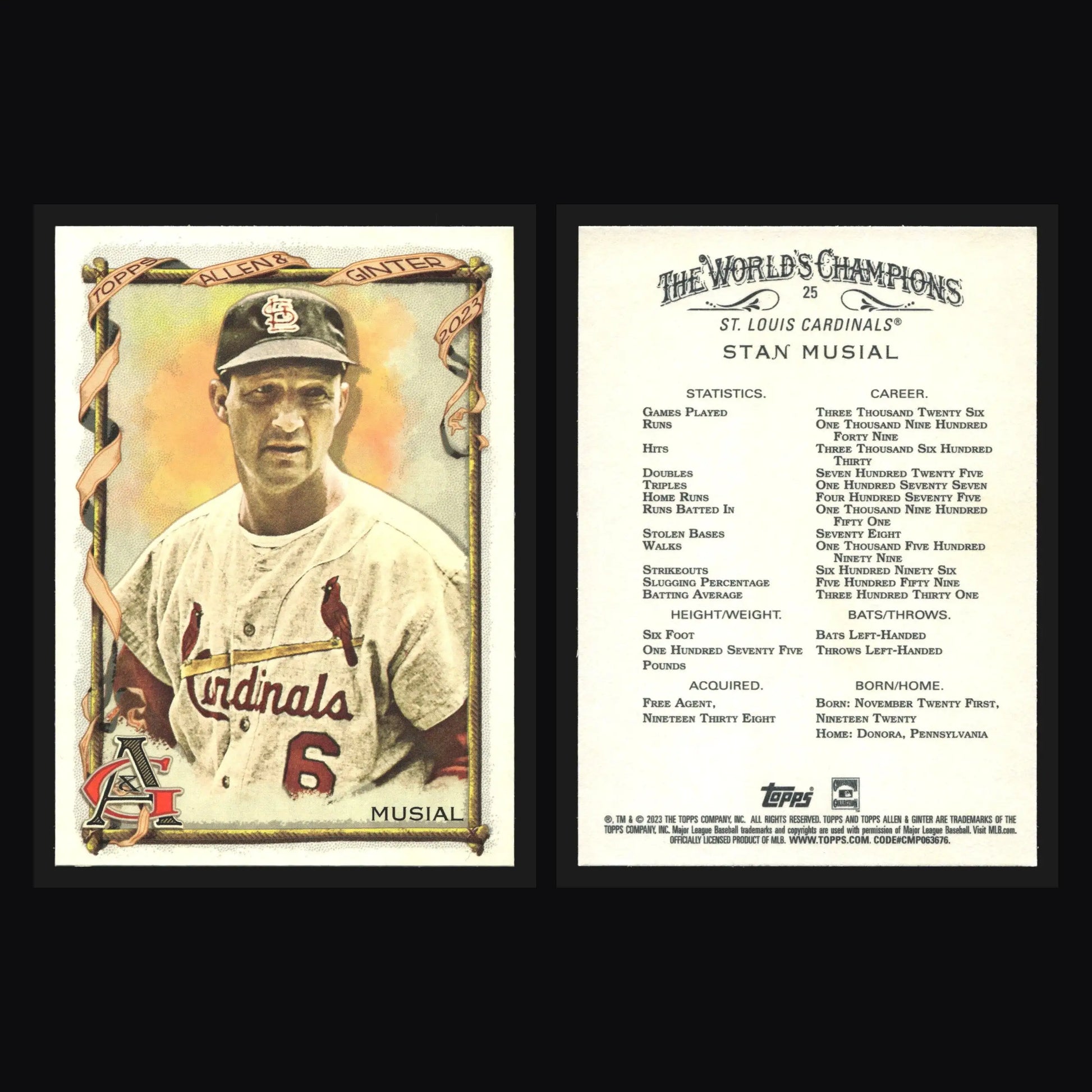 2023 Topps Allen & Ginter Stan Musial #25 St. Louis Cardinals HOF - Baseball Card Single