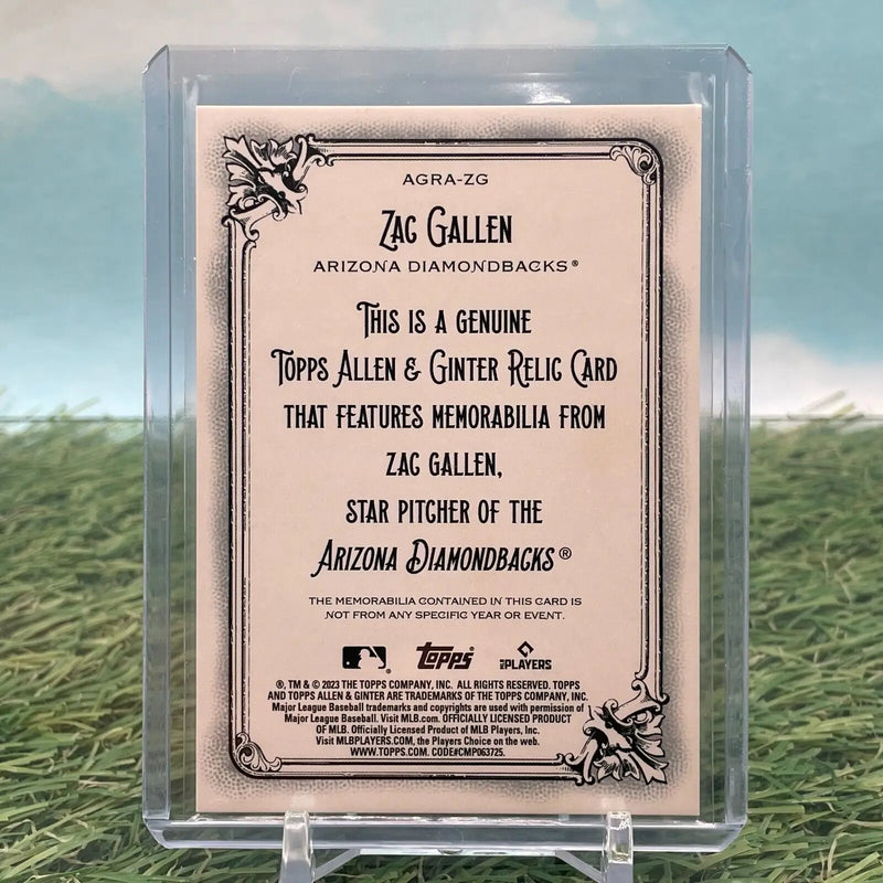 Zac Gallen baseball relic card from 2023 Topps Allen & Ginter collection