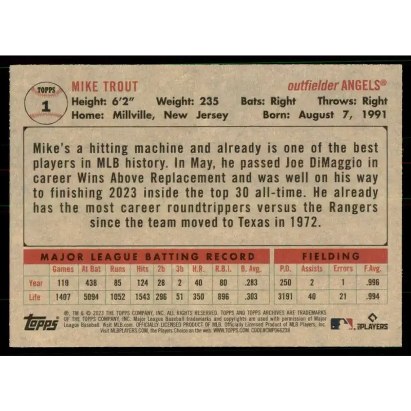 2023 Topps Archives #1 Mike Trout NM-MT Los Angeles Angels Baseball Card - Baseball Card Single