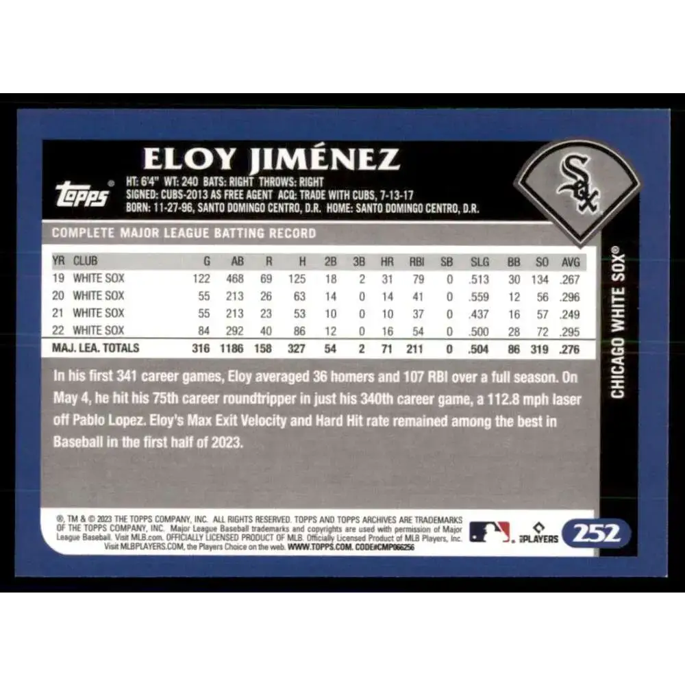 2023 Topps Archives #252 Eloy Jimenez NM-MT Chicago White Sox Baseball Card - Baseball Card Single