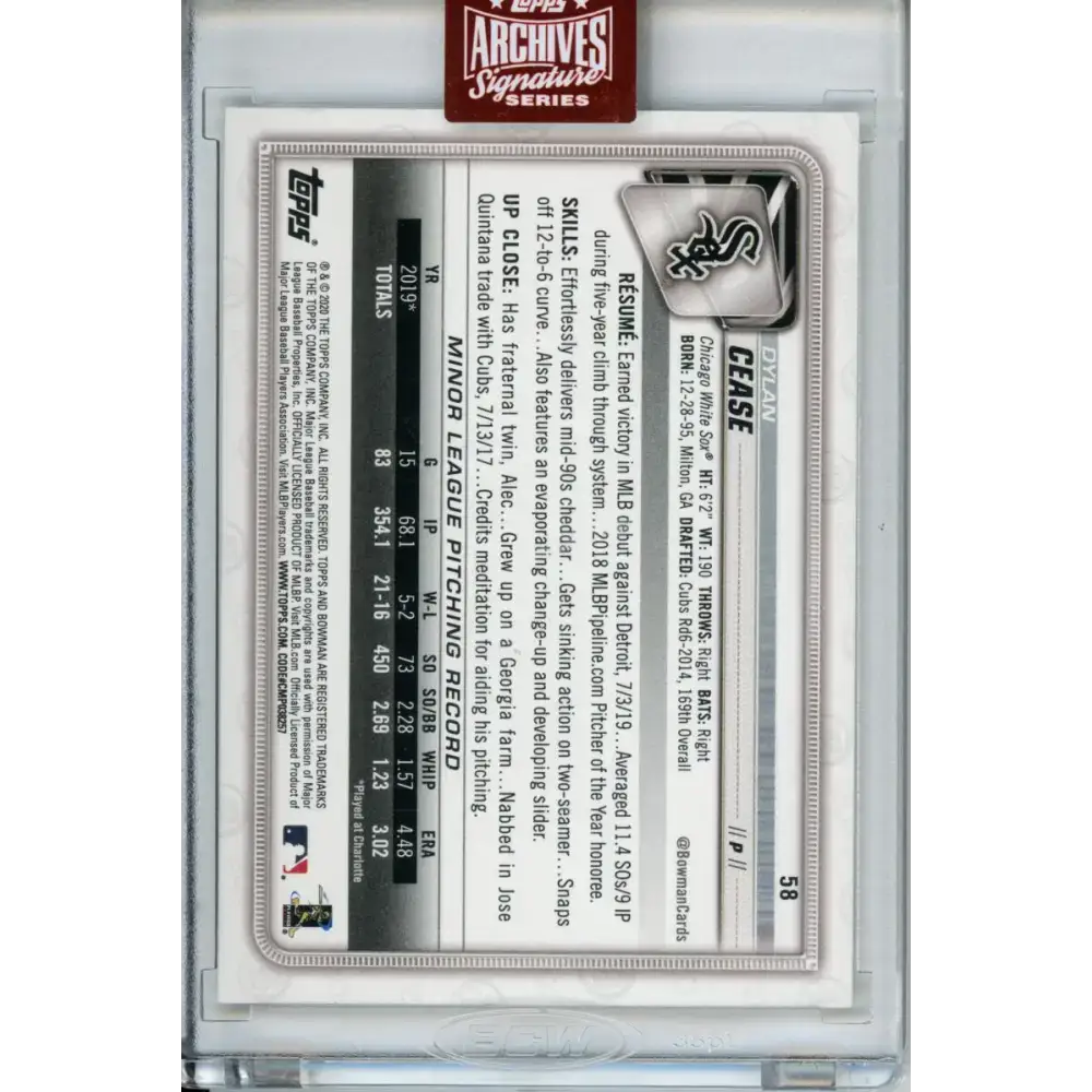 2023 Topps Archives Signature Series #58 13/50 Dylan Cease NM-MT RC Rookie Auto Chicago White Sox Baseball Card