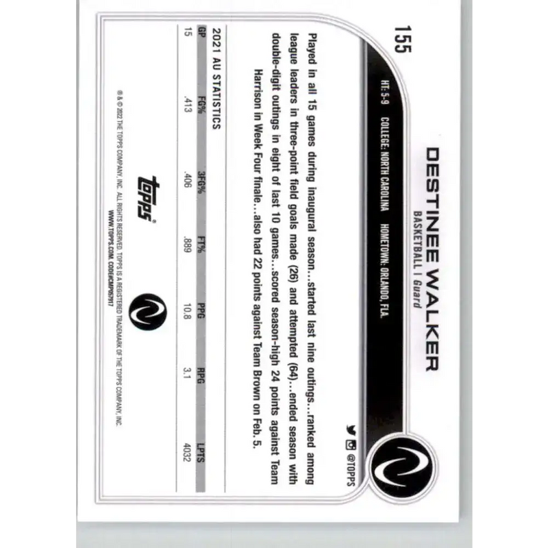 2023 Topps Athletes Unlimited All Sports 155 Destinee Walker Basketball Card - Basketball Card Single