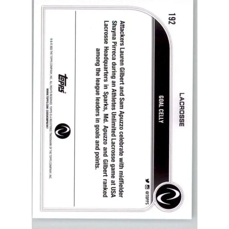2023 Topps Athletes Unlimited All Sports 192 Goal Celly Lacrosse Card - Lacrosse Card Single