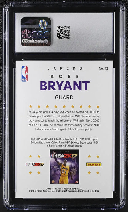 Graded basketball trading card featuring Kobe Bryant on the reverse side, hoops Kobe Bryant