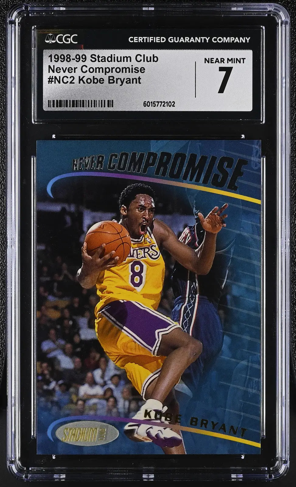 Kobe Bryant 1998-99 Stadium Club Never Compromise basketball card graded Near Mint 7
