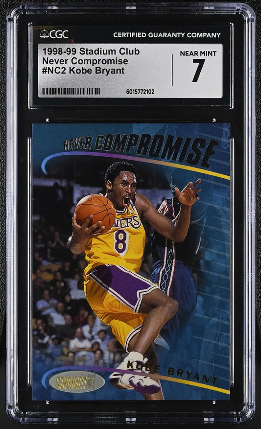 Kobe Bryant 1998-99 Stadium Club Never Compromise basketball card graded Near Mint 7