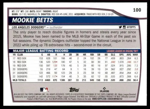 2023 Topps Big League #100 Mookie Betts NM-MT Dodgers ID:51437 - Baseball Card Single