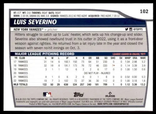 2023 Topps Big League #102 Luis Severino NM-MT Yankees ID:51537 - Baseball Card Single