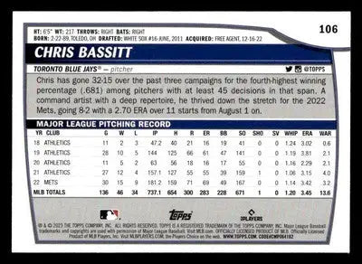 2023 Topps Big League #106 Chris Bassitt - Baseball Card Single