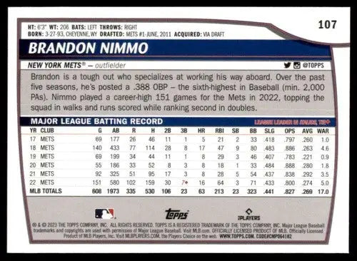 2023 Topps Big League #107 Brandon Nimmo NM-MT Mets ID:53341 - Baseball Card Single