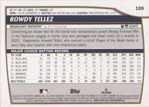 2023 Topps Big League Rowdy Tellez baseball card Brewers NM-MT collectible