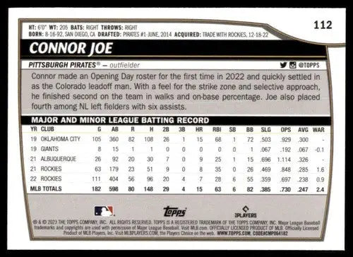 2023 Topps Big League #112 Connor Joe NM-MT Pirates ID:51571 - Baseball Card Single