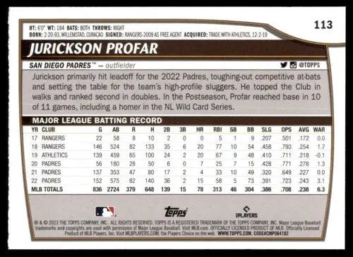 Baseball card back of 2023 Topps Big League Jurickson Profar Padres ID 56373