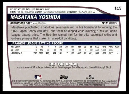 2023 Topps Big League #115 Masataka Yoshida NM-MT RC Rookie Red Sox ID:53292 - Baseball Card Single